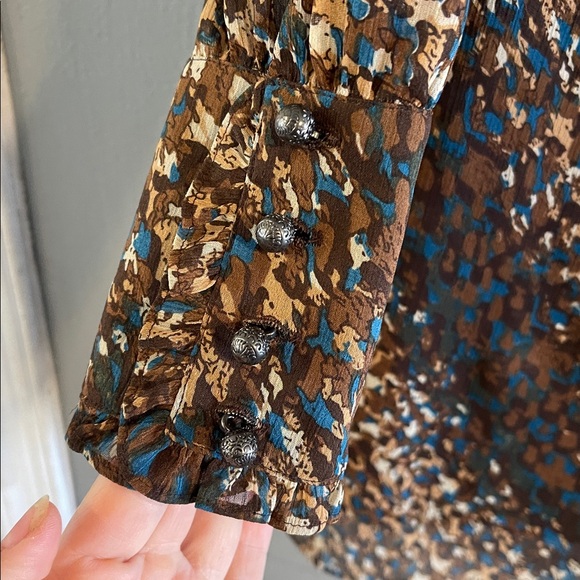 M60 Miss Sixty Dress Womens 6 Brown Printed Round Neck Long Sleeve Lace Trim - Picture 3 of 5